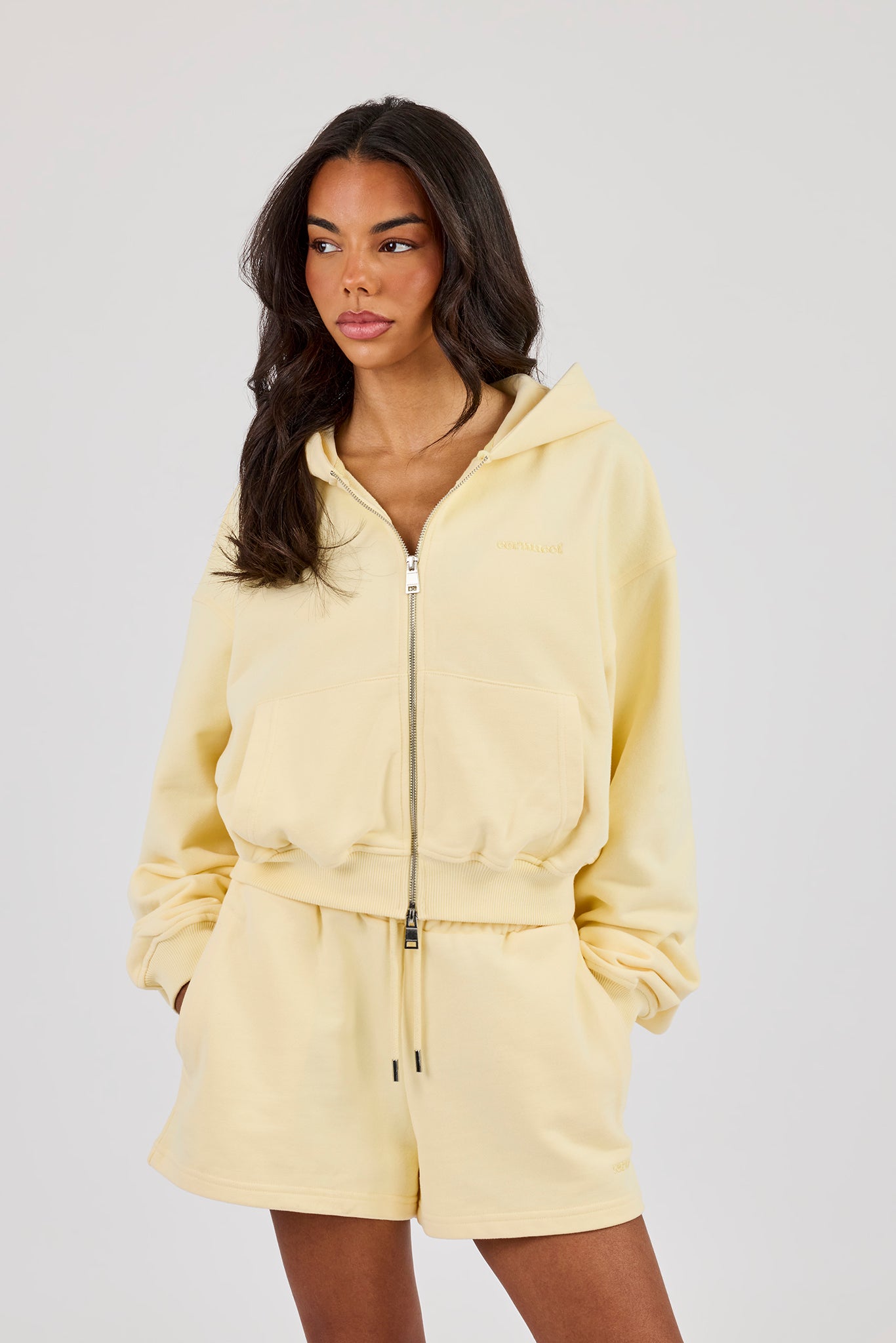 Cernucci Cropped Zip Through Hoodie - Lemon